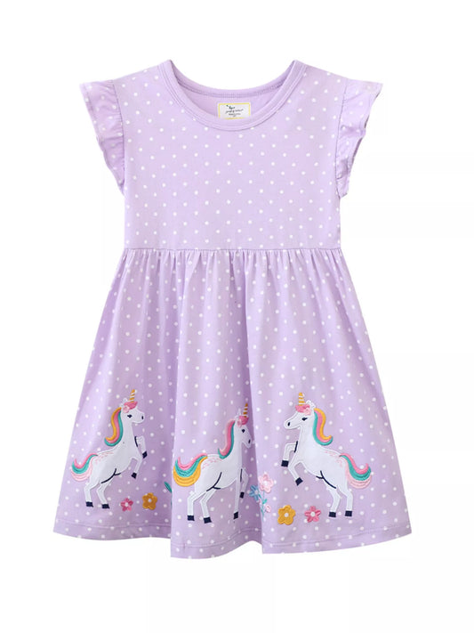 Children's Unicorn Embroidered Polka Dot Dress