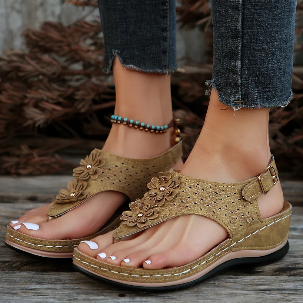 Toe Post Flower Detail Wedge Sandals