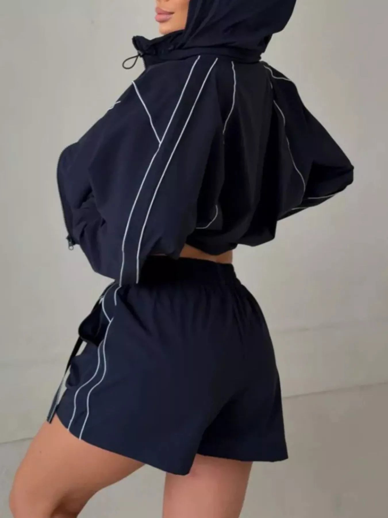 Drawstring Zip-Up Jacket and Shorts Set