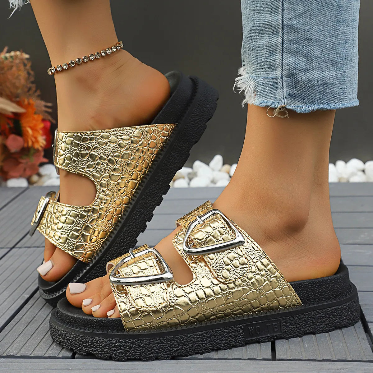 Double Buckle Platform Sandals