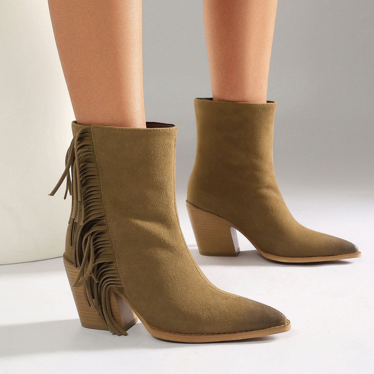 Women's Western Fringe Ankle Boots | Pointed Toe Chunky Heel