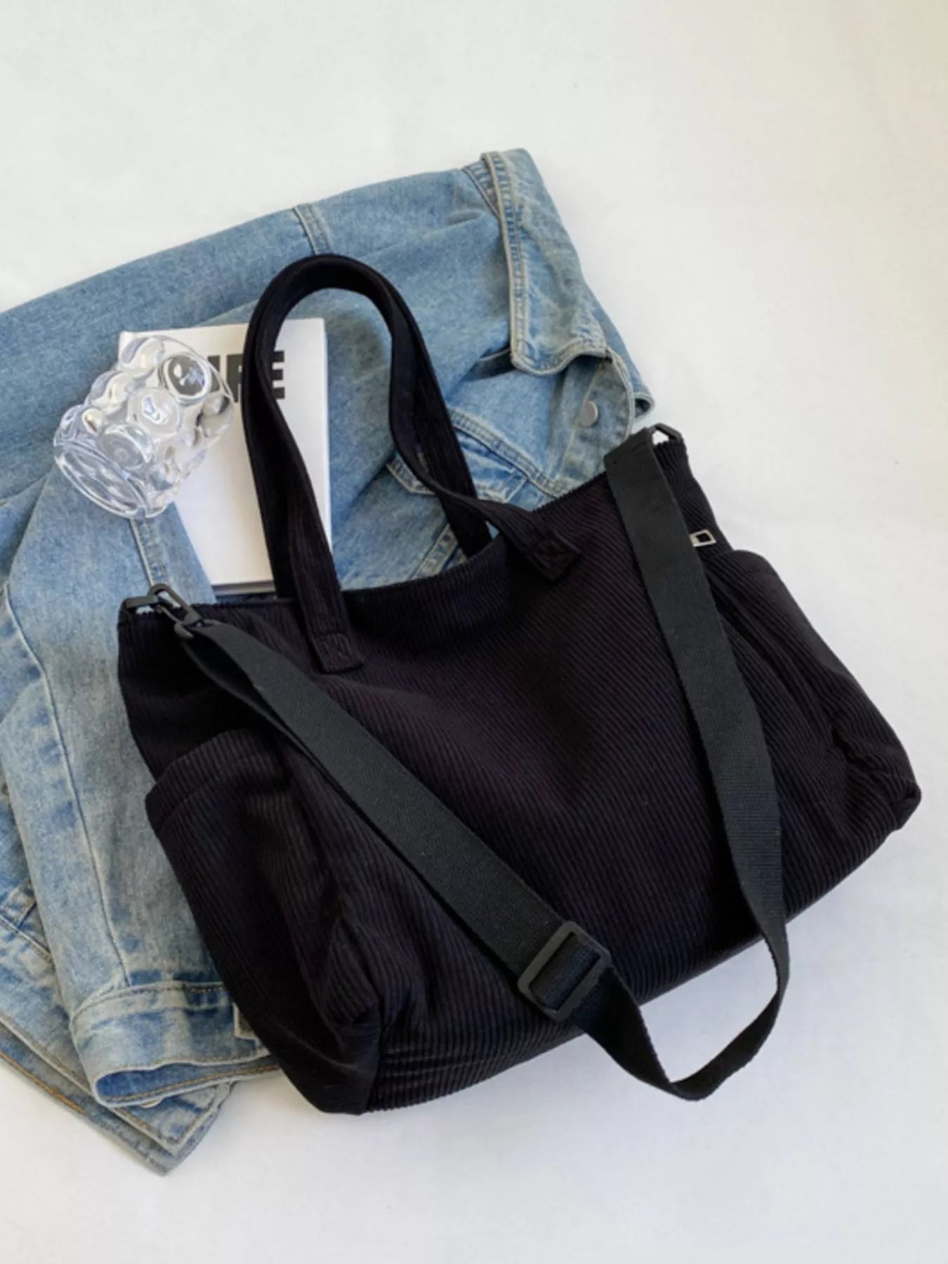 Corduroy Solid Color Handbag