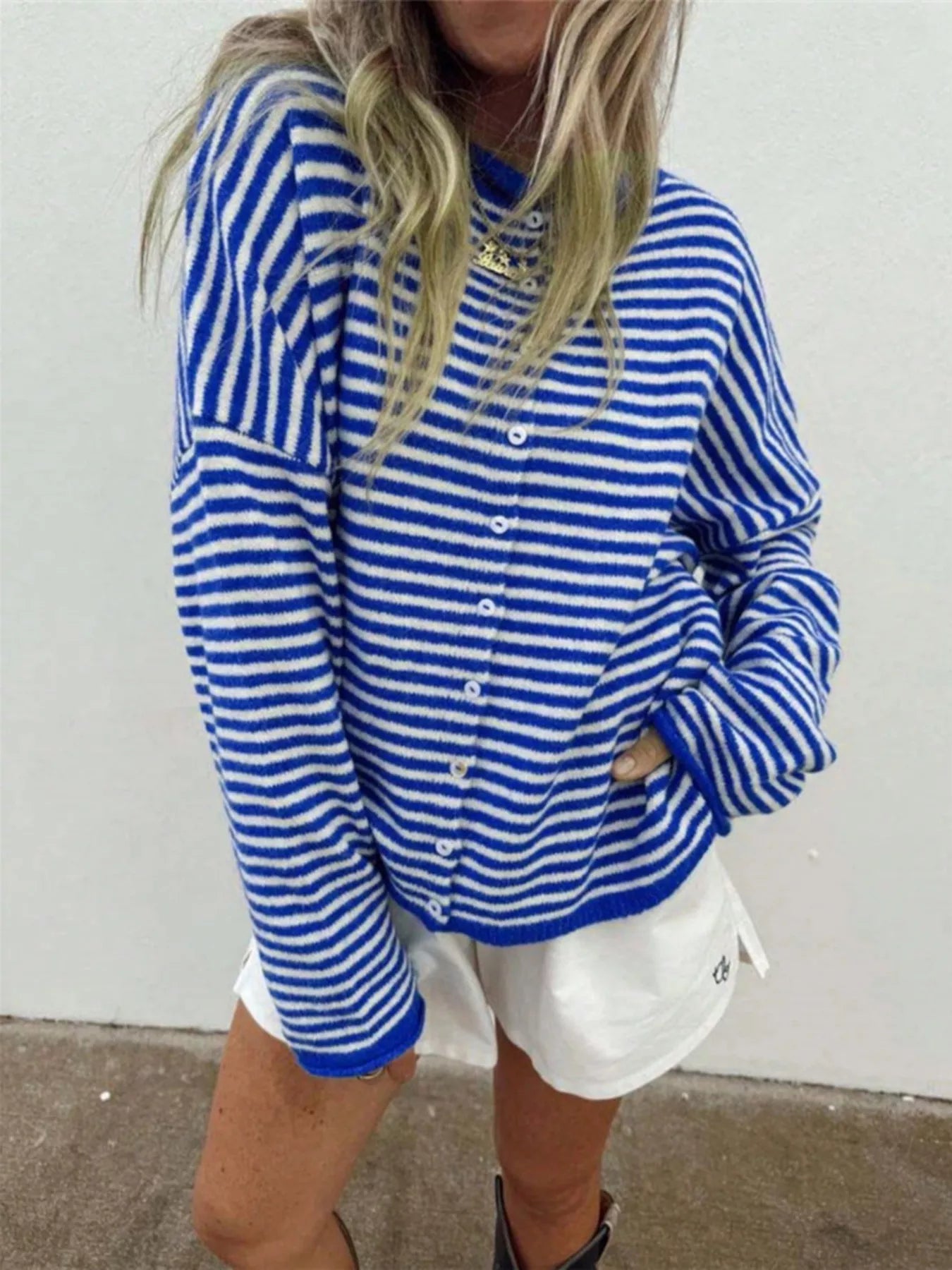 Striped Knit Button Up Cardigan
