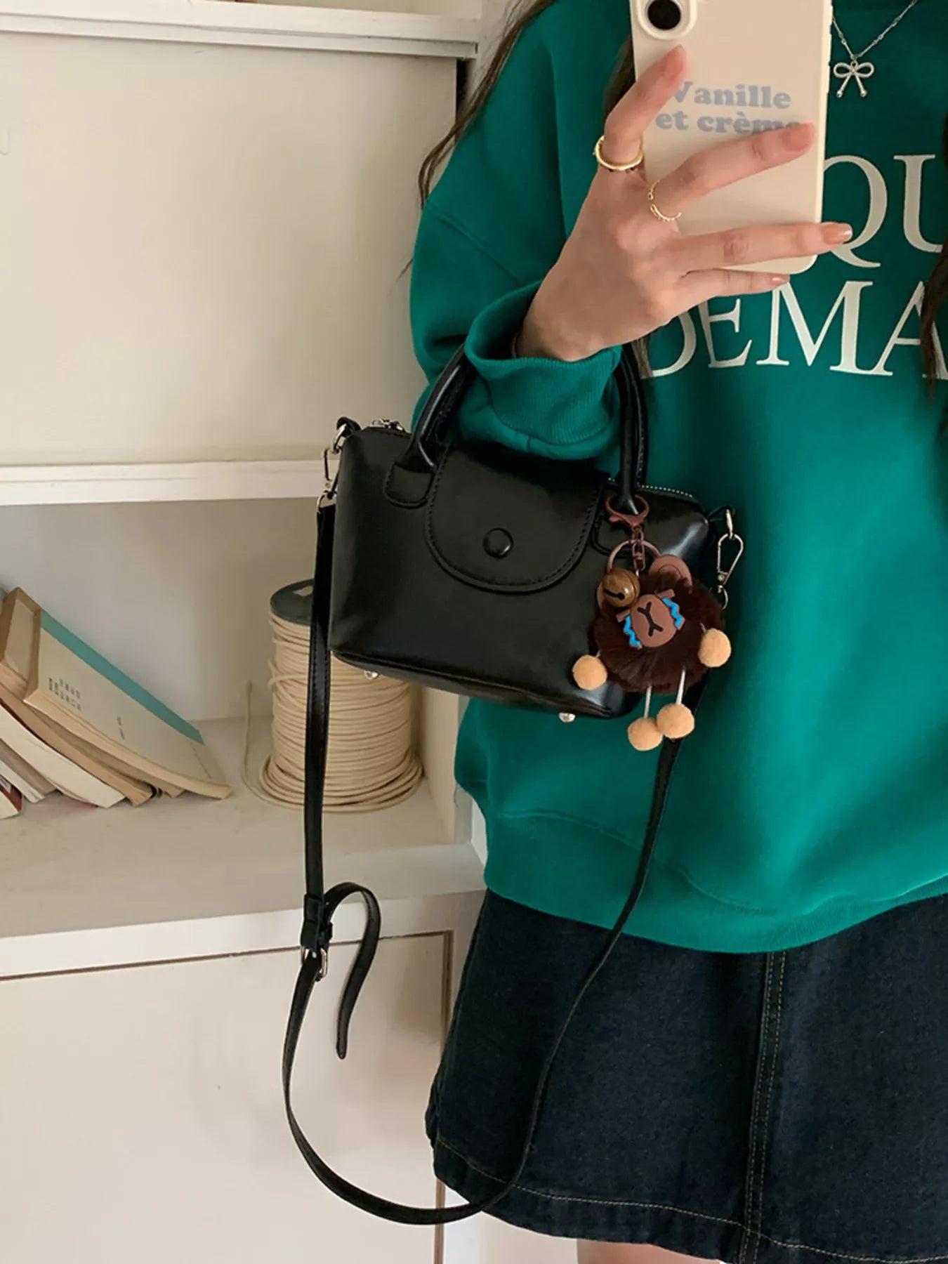 Two-Tone Flap Decor Crossbody Bag with Charm