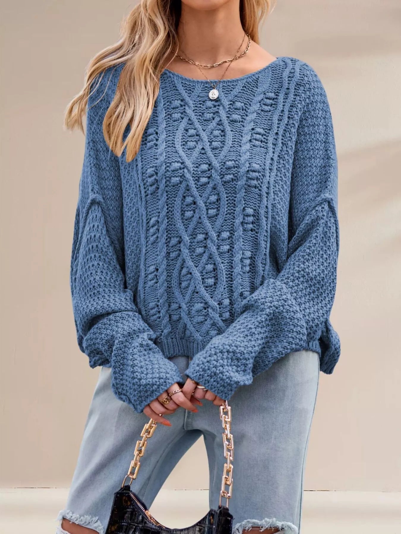 Cable Knit Dropped Shoulder Sweater
