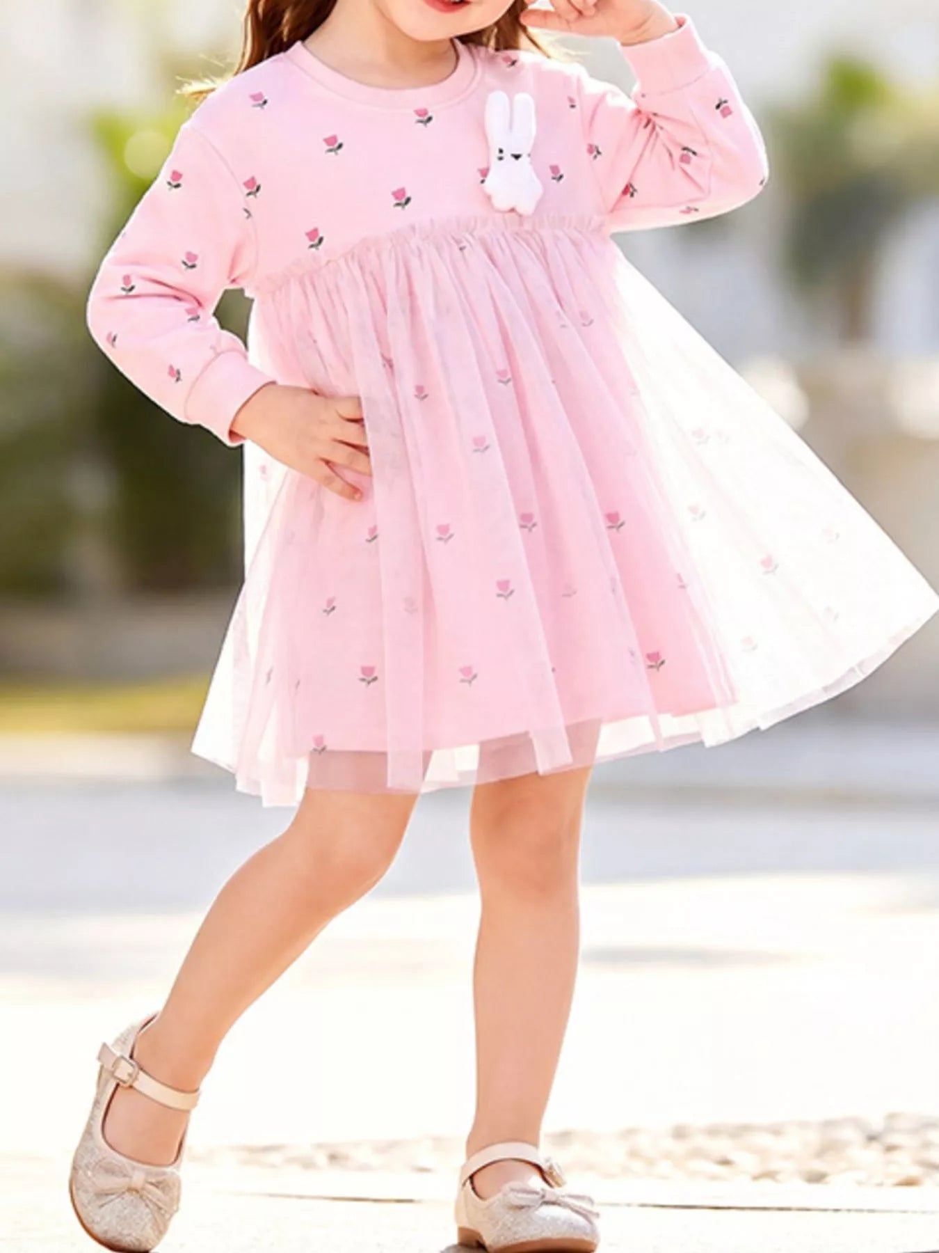 Children's Floral Tulle Dress with Bunny Applique