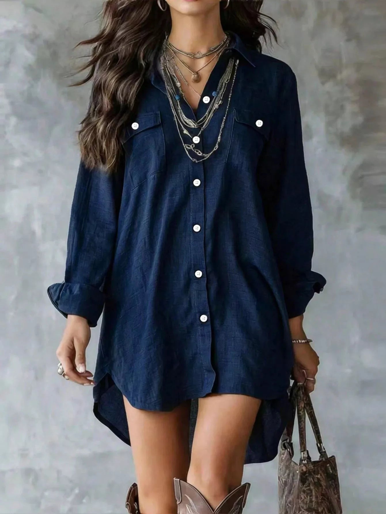 Casual Linen Shirt Dress with Pockets