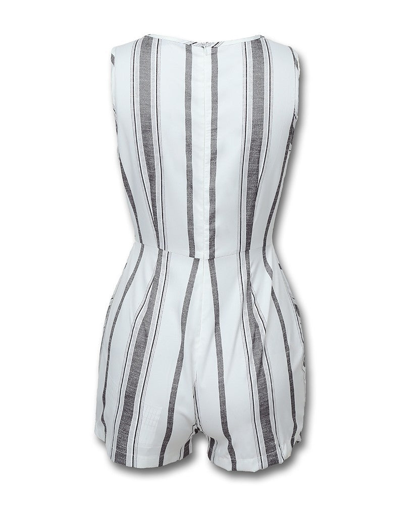 Sleeveless striped slim split one-piece culottes