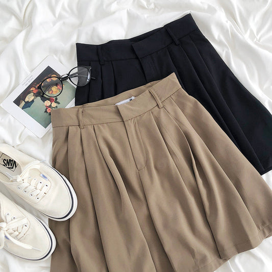 High waist pleated wide leg culottes