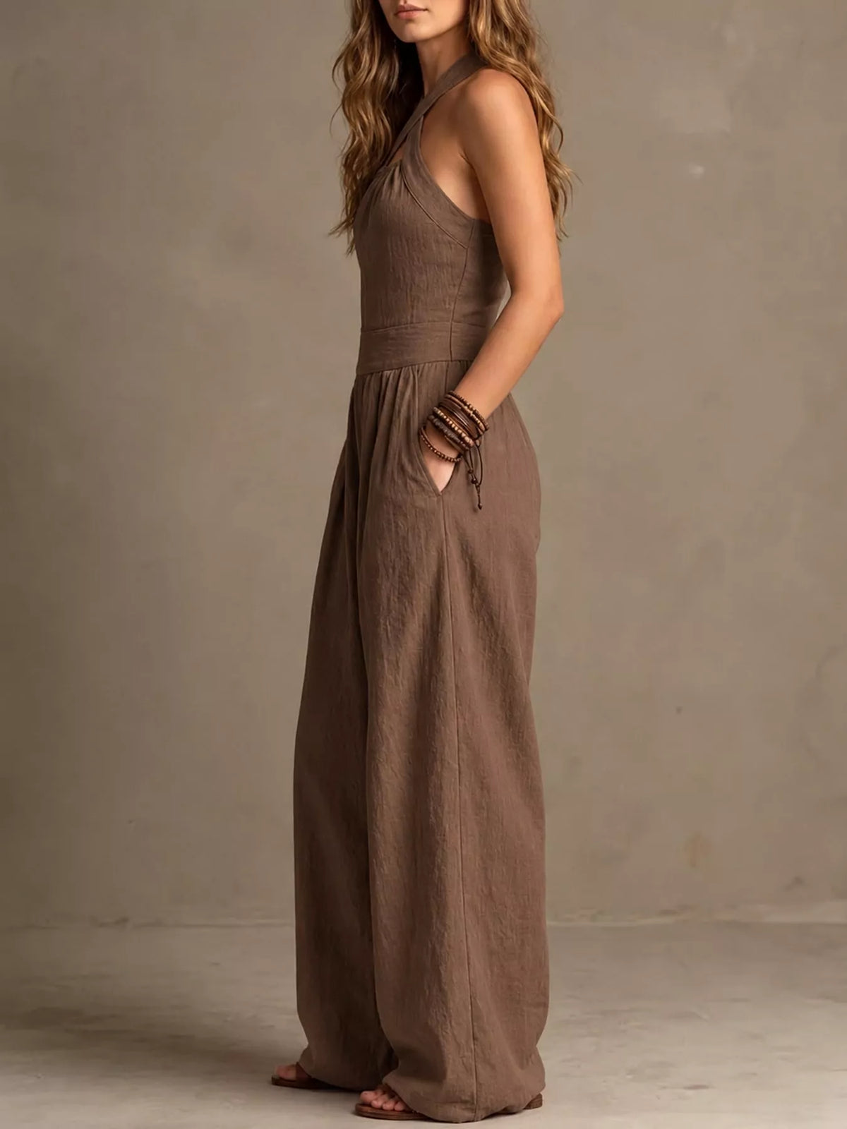Full Size Halter Neck Wide-Leg Jumpsuit Plus Size