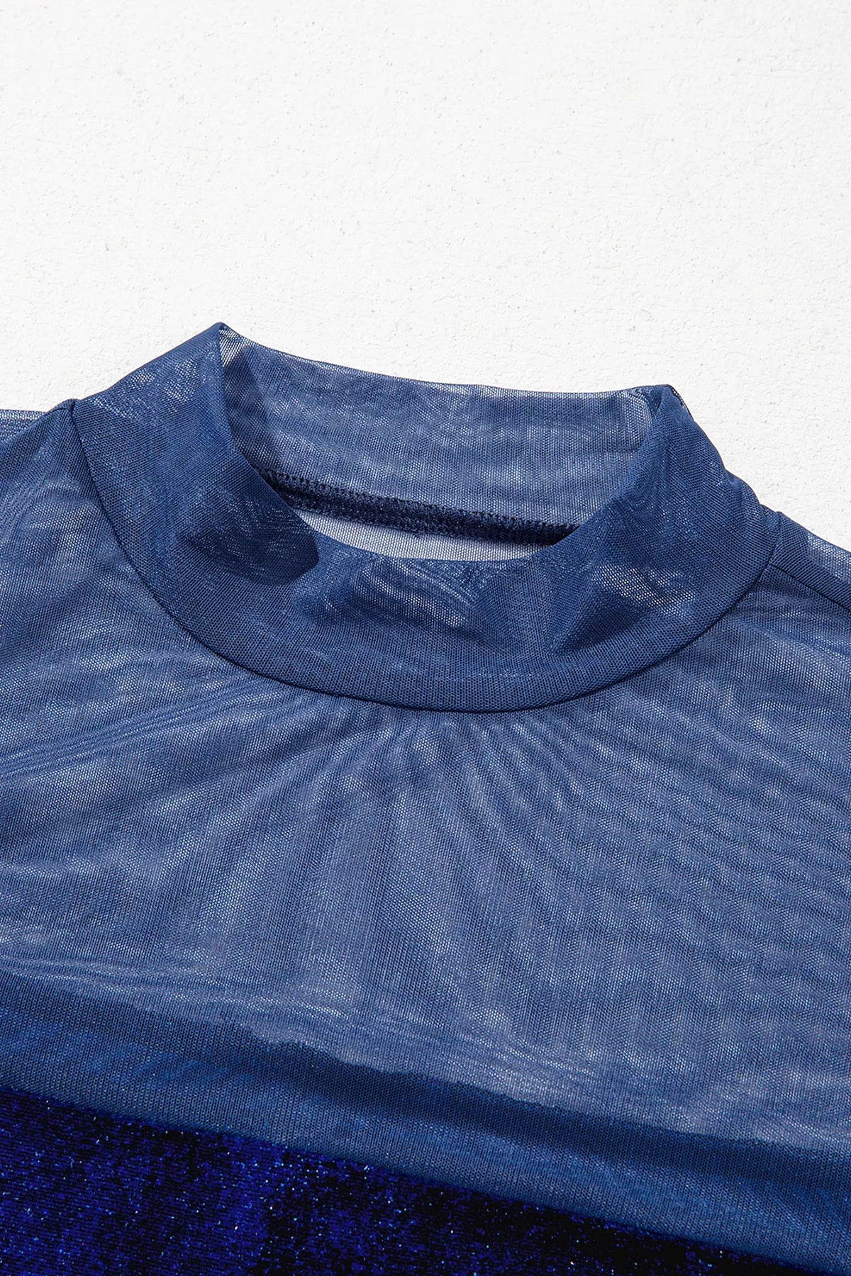 Velvet Long Sleeve Sheer Neck Patchwork Casual Top