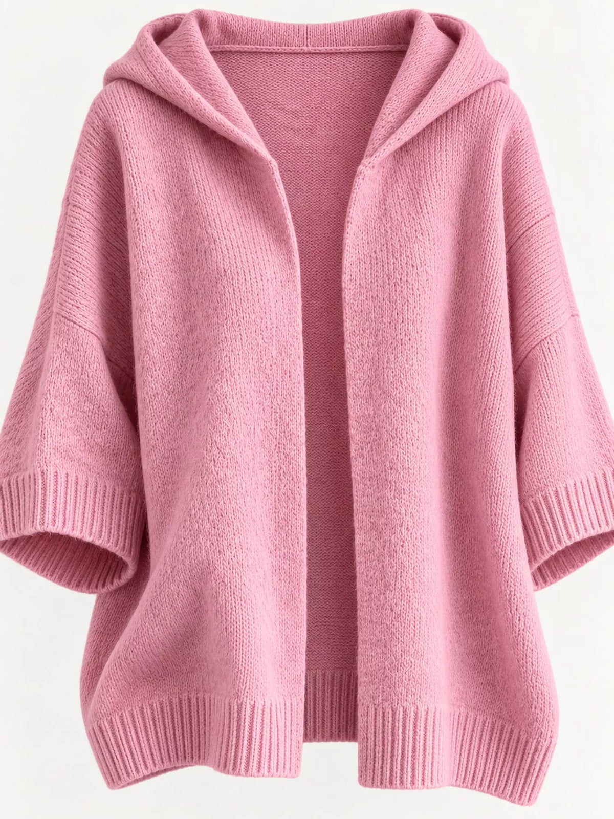 Full Size Hooded Open-Front Knit Cardigan Plus Size