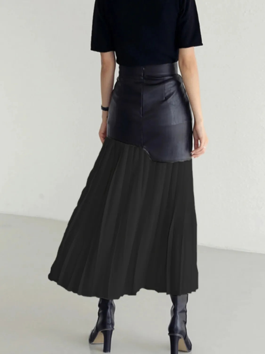 Patchwork Contrast Pleated Skirt