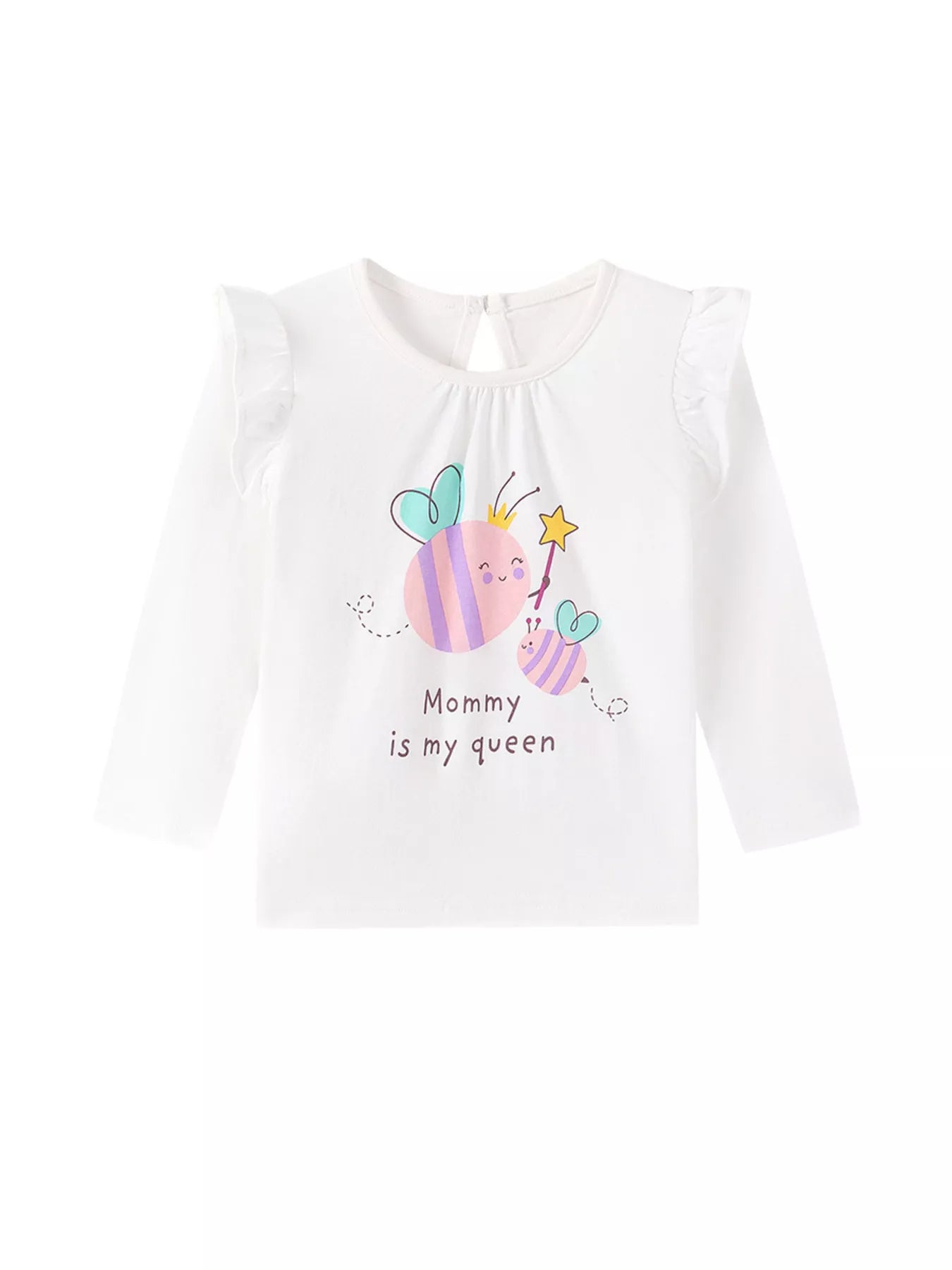 Children's Cute Bee Print Long Sleeve T-Shirt with Ruffle Details