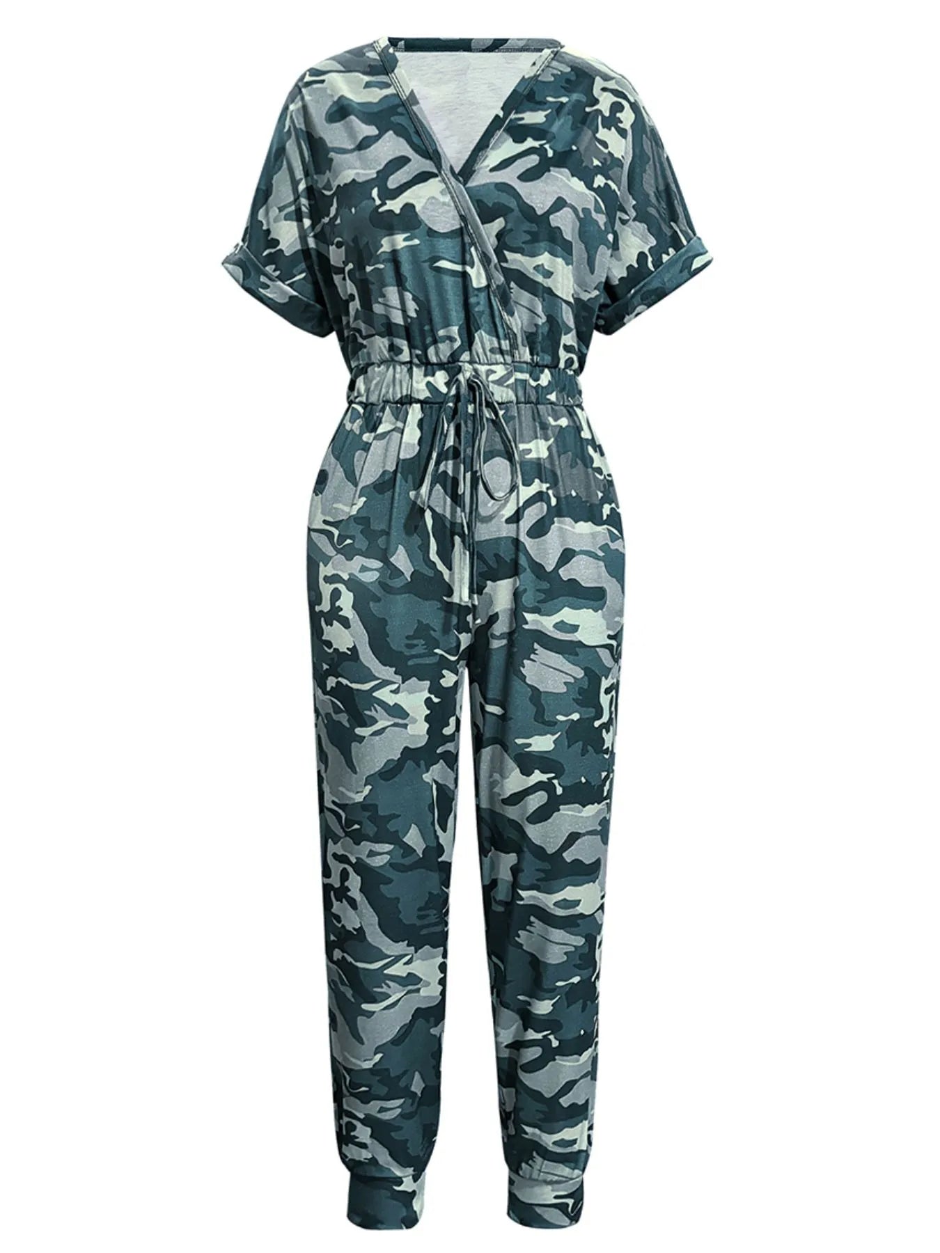 Drawstring Waist Short Sleeve Jumpsuit