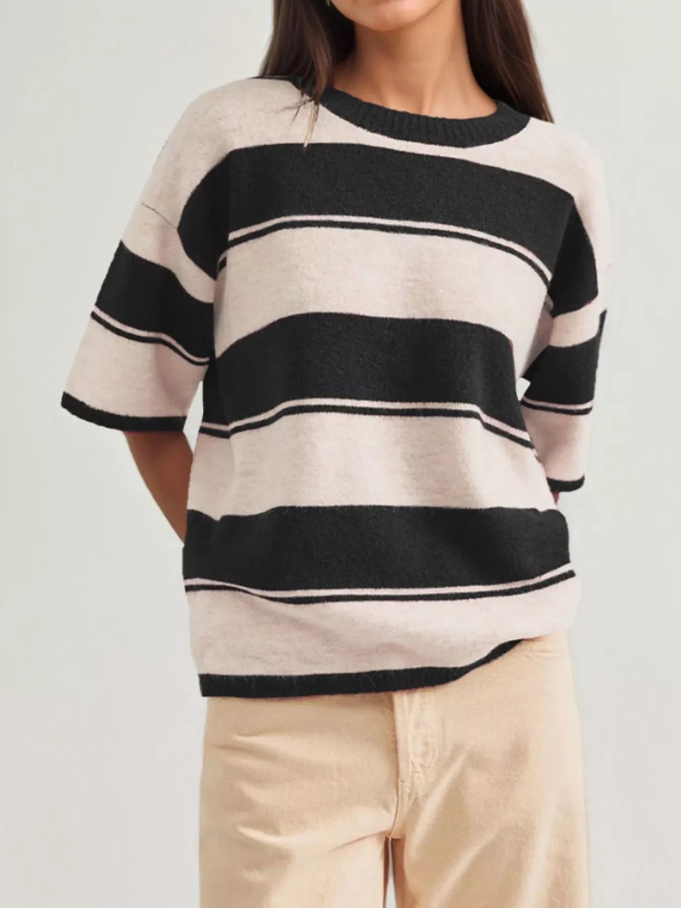 Striped Half Sleeve Sweater