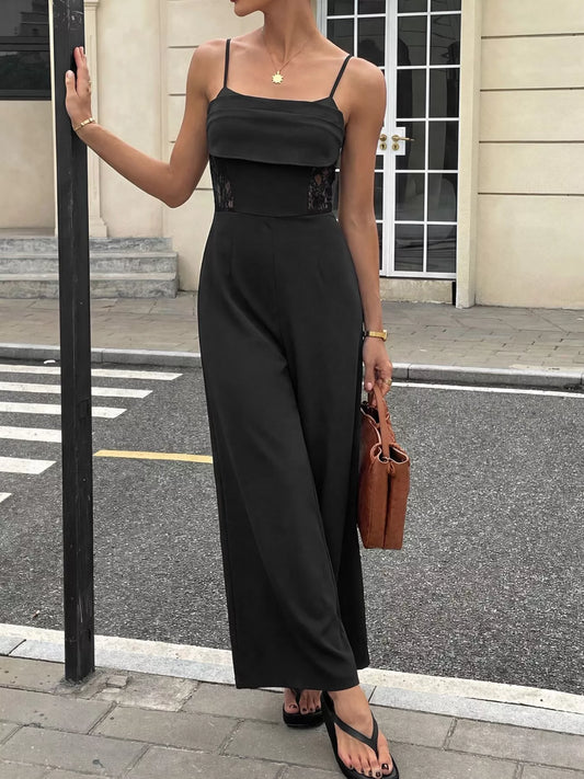 Lace Trim Wide Leg Jumpsuit