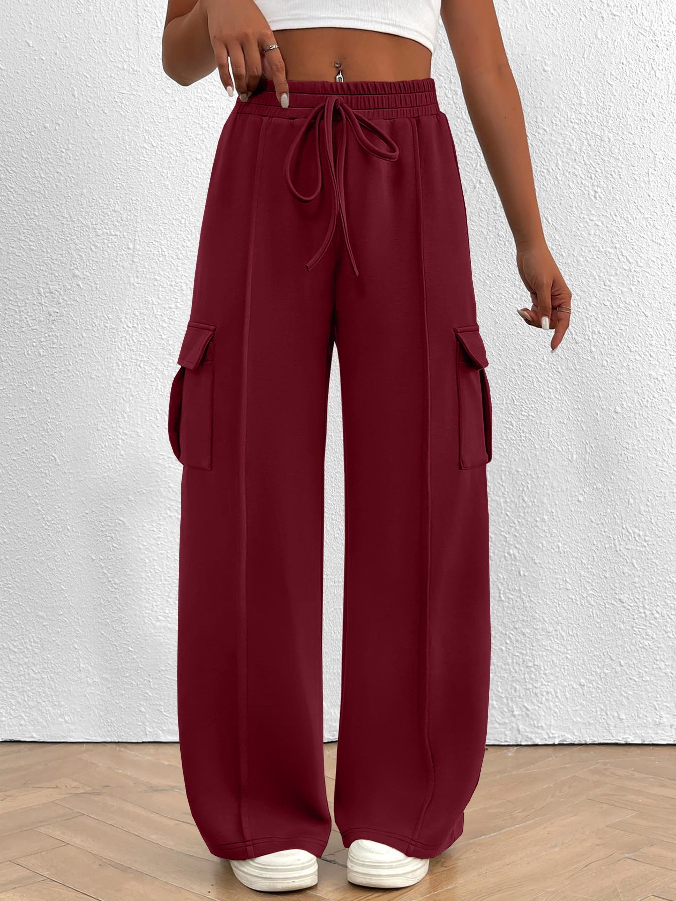 Casual High Waist Cargo Pants with Drawstring