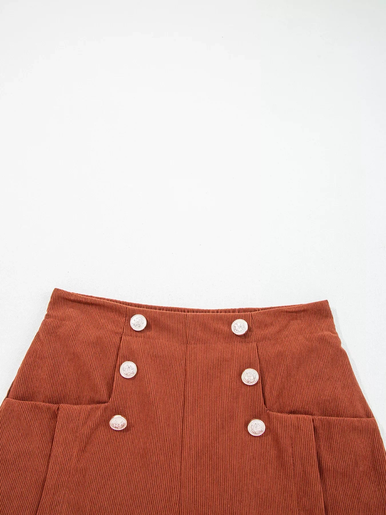 Button Decor Scalloped Edge High Waist Corduroy Shorts