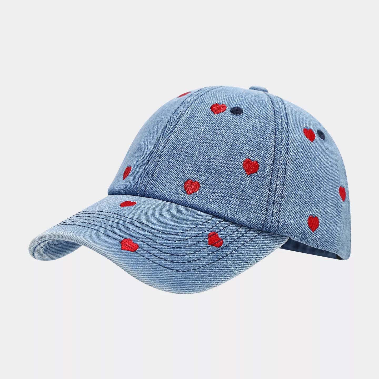 Embroidered Heart Denim Baseball Cap