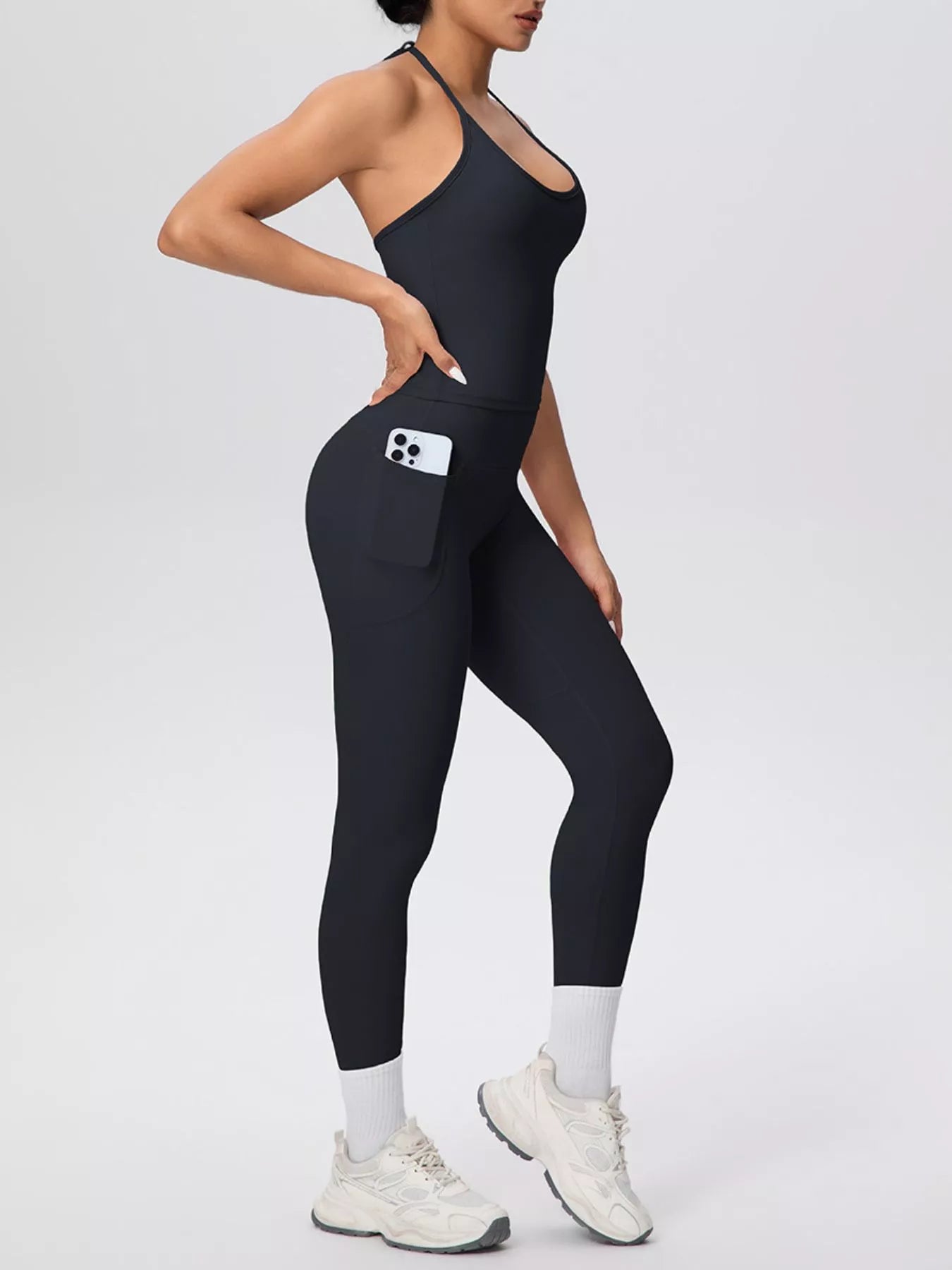 Halter Neck Cami and High-Waisted Leggings Active Set