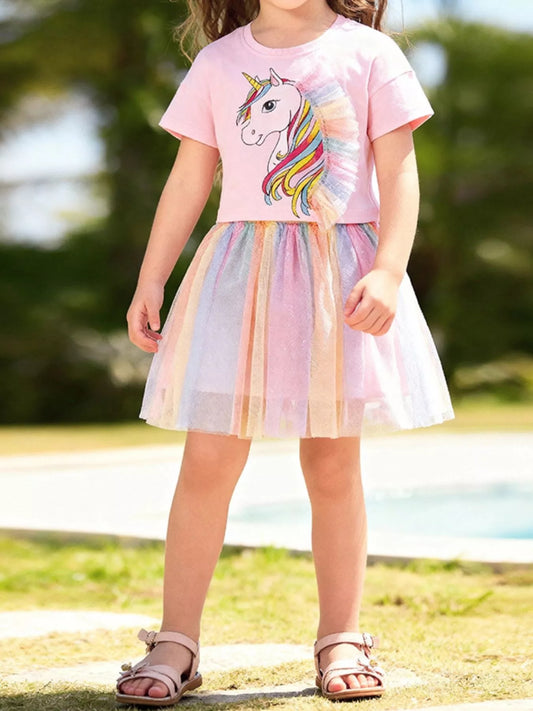 Children's Unicorn Rainbow Tulle Dress Set