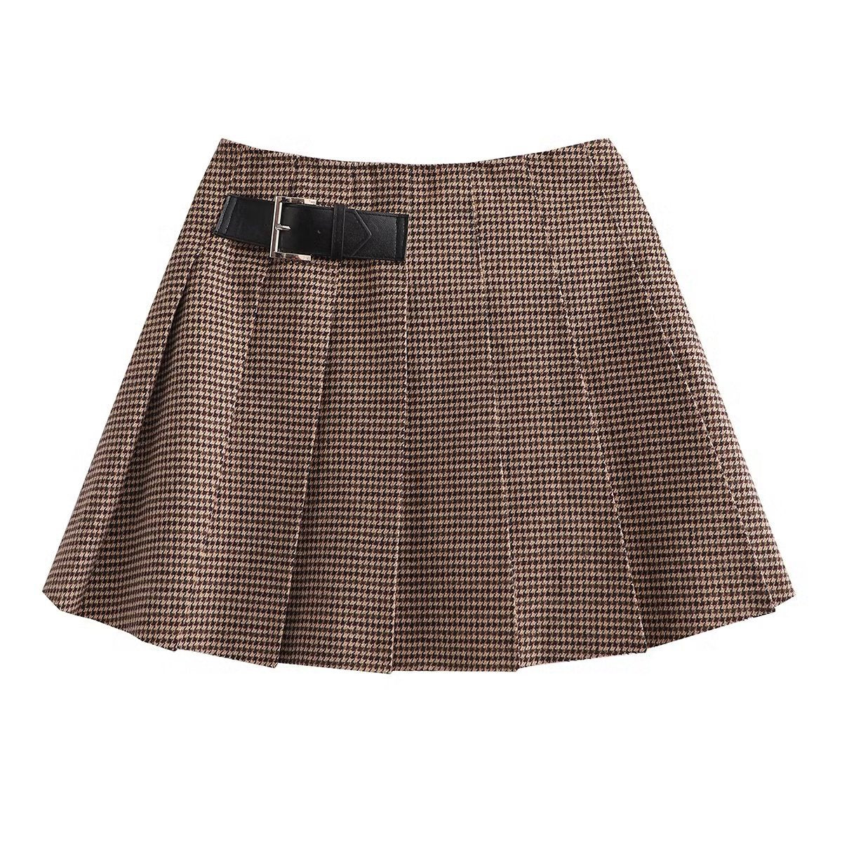 Houndstooth Suit Jacket Leather Ring Decorative Culottes Suit