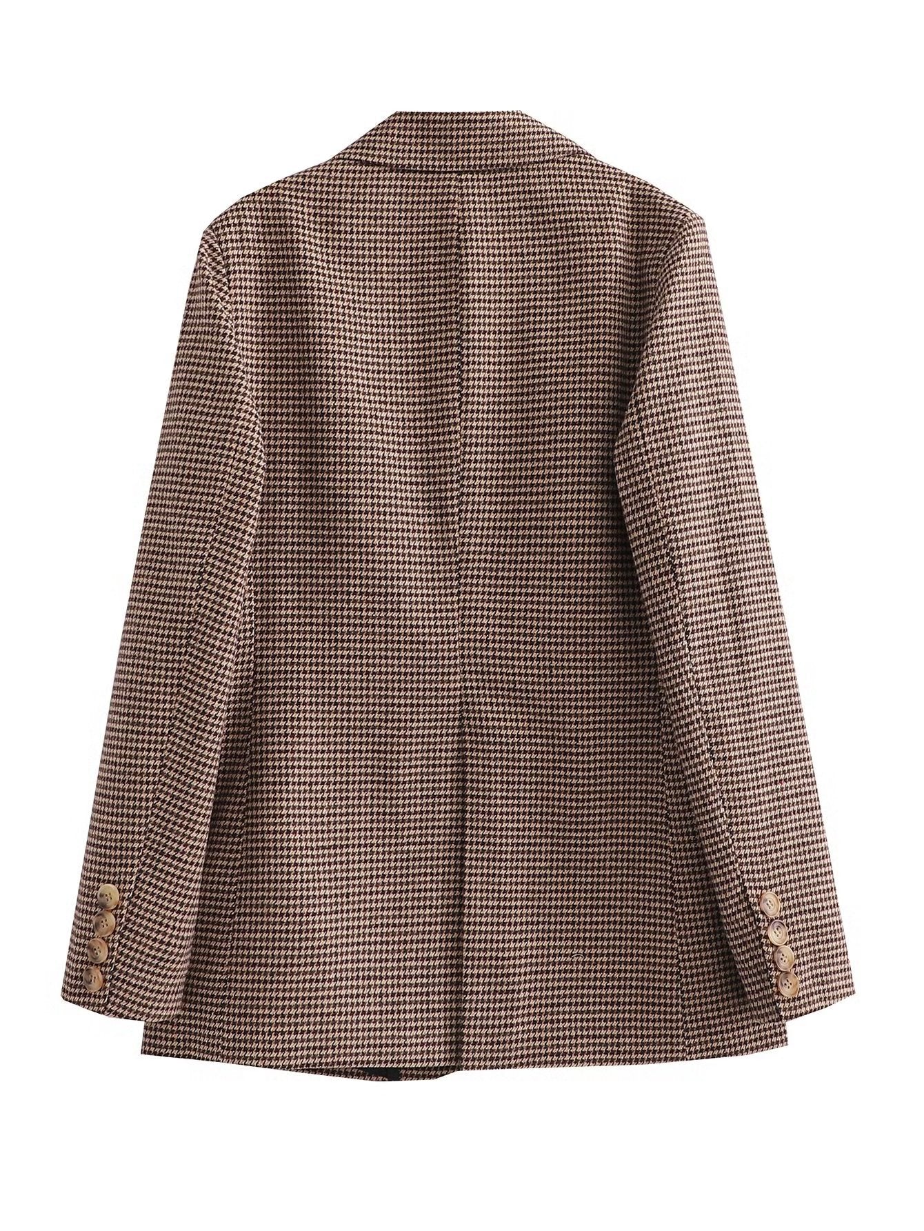 Houndstooth Suit Jacket Leather Ring Decorative Culottes Suit