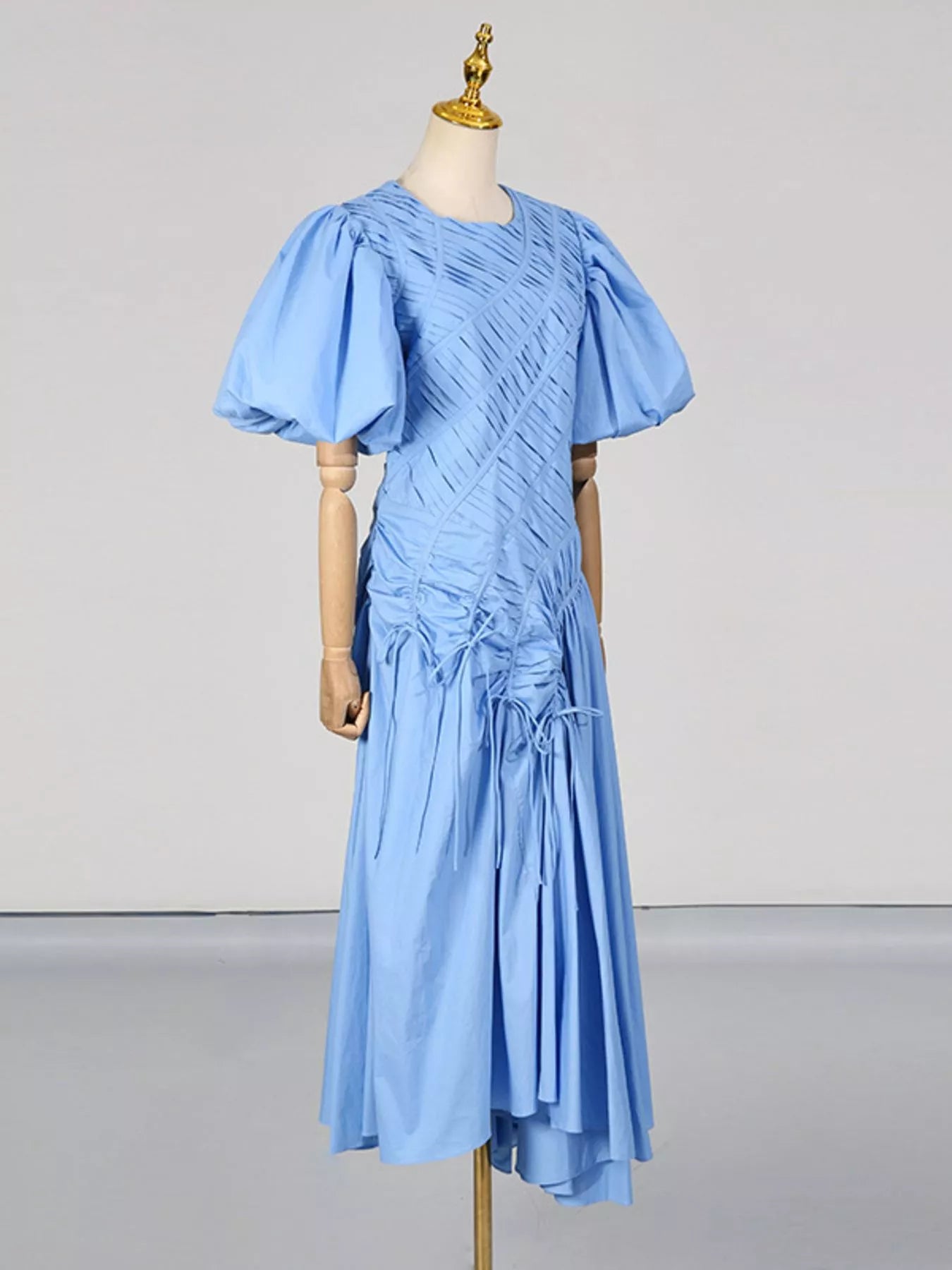 Puff Sleeve Ruched Midi Dress