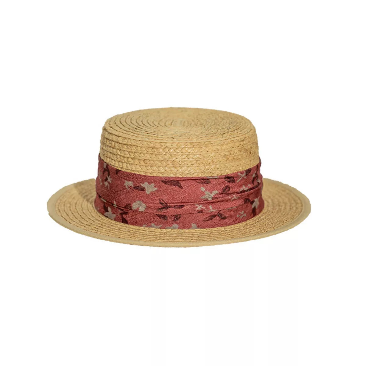 Straw Boater Hat with Printed Band