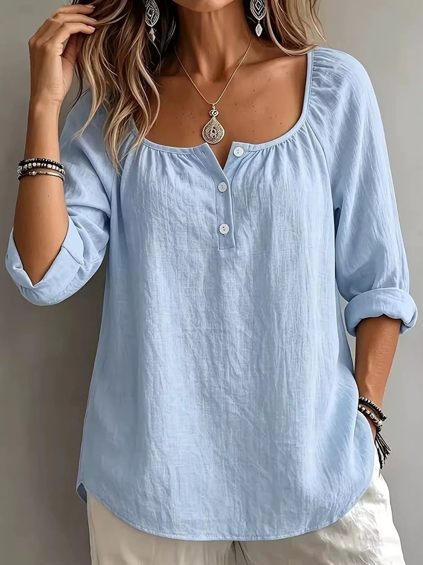 Button Detail Long Sleeve Top