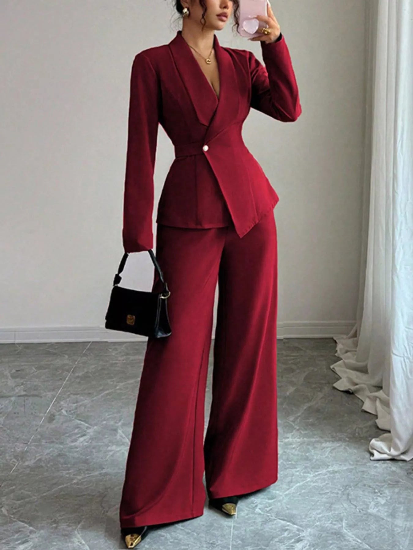 One Button Blazer and Pants Set