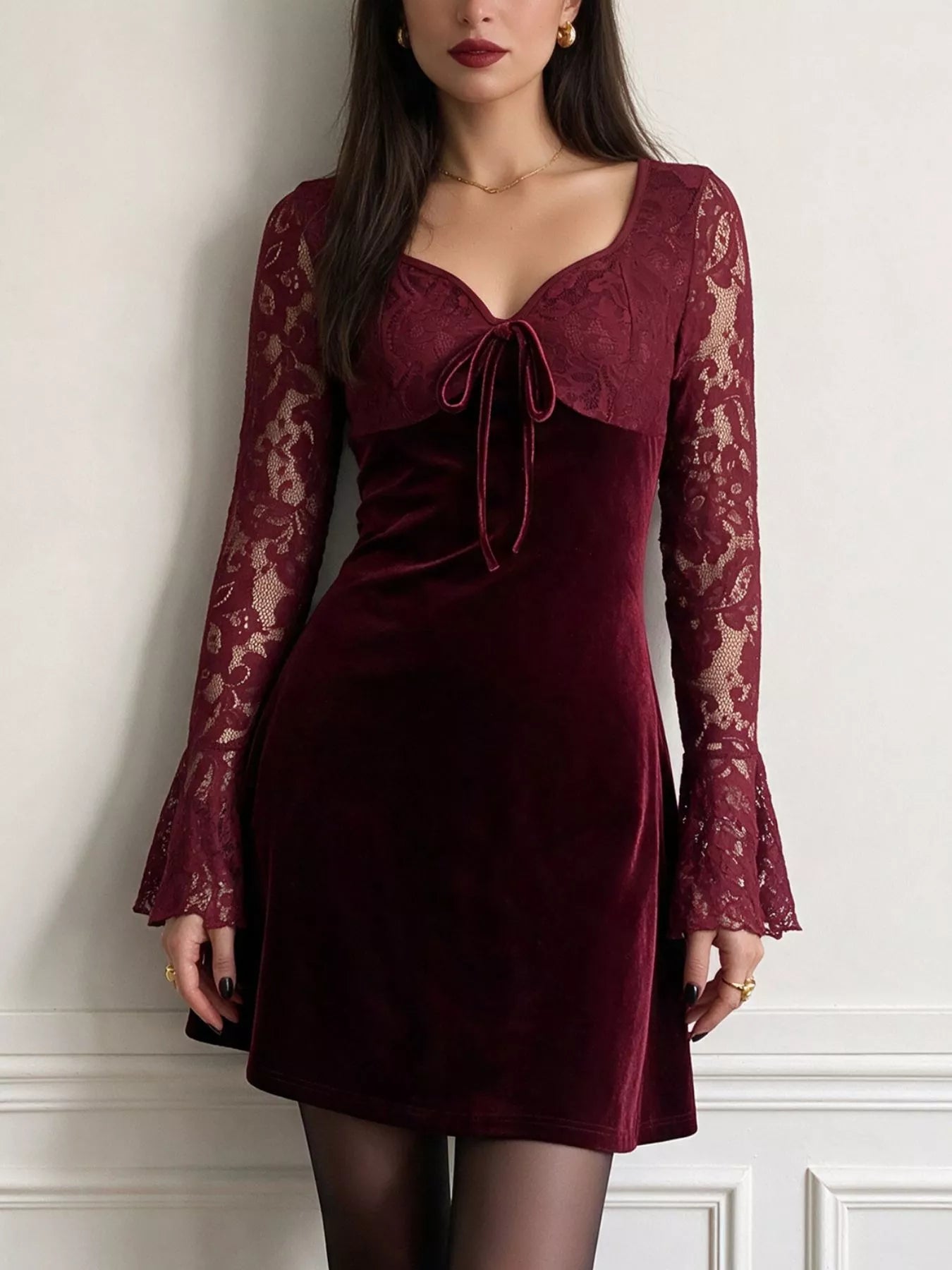 Lace Flare Sleeve Mini Dress
