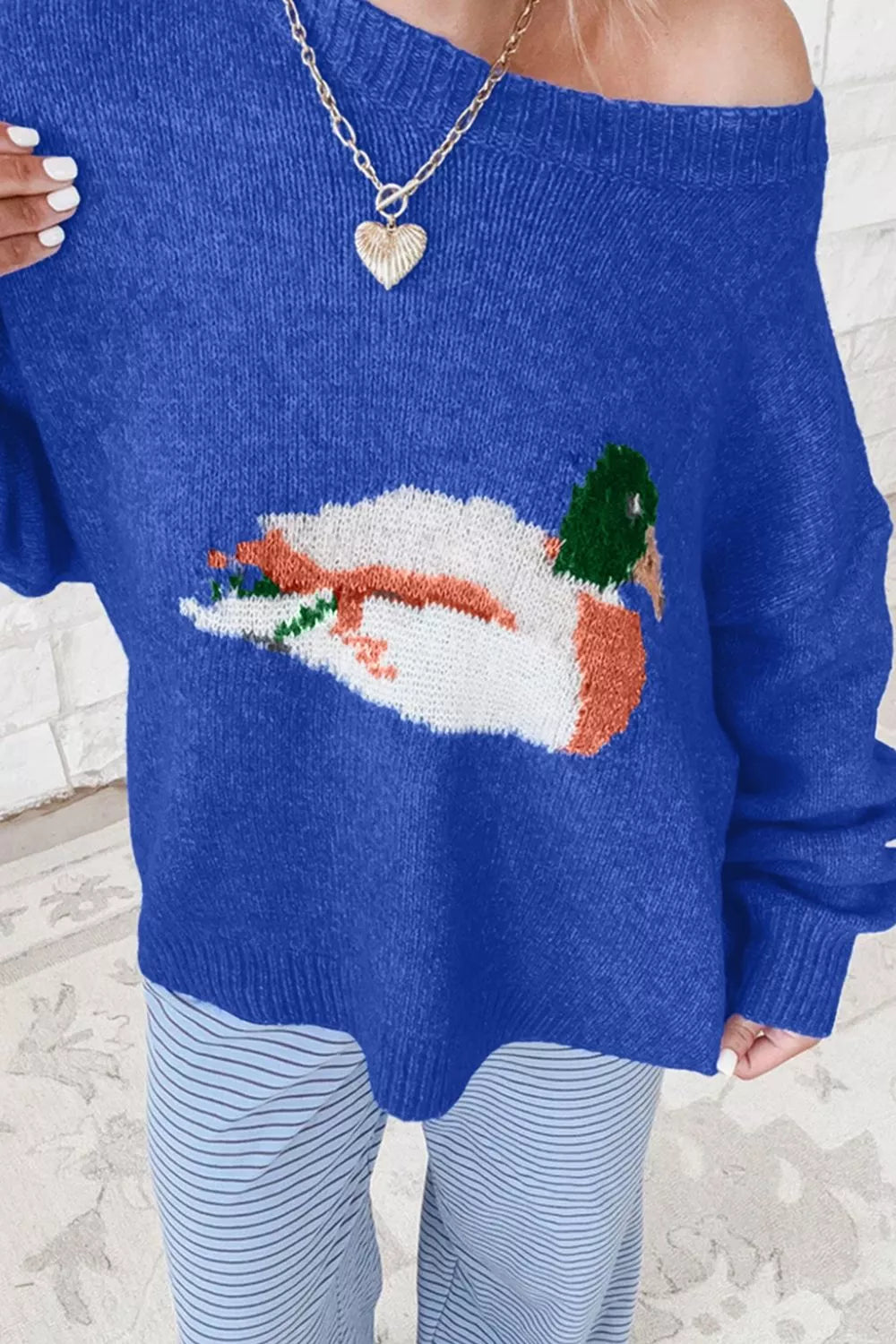 Duck Graphic Drop Shoulder Long Sleeve Sweater