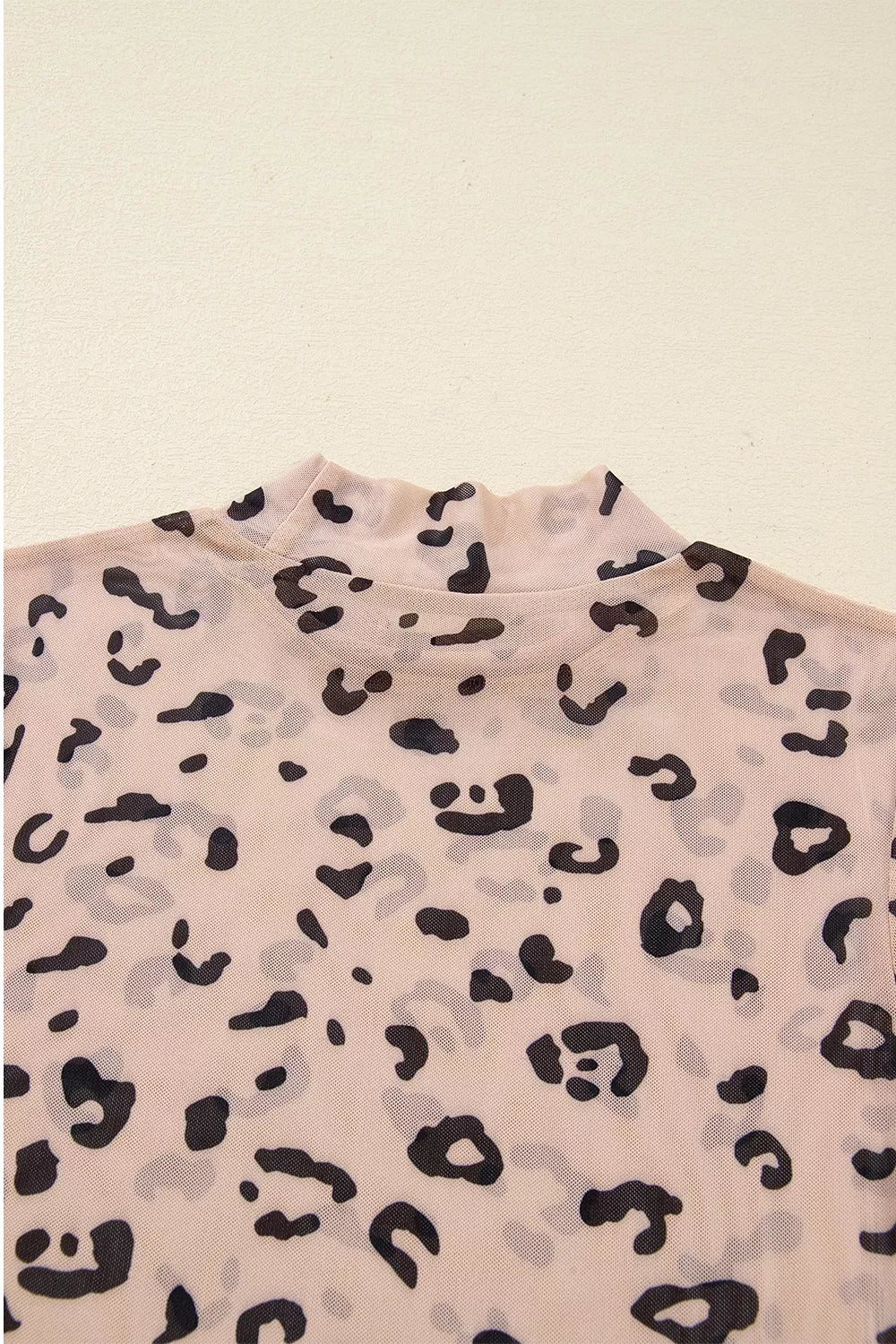 Mock Neck Sheer Mesh Leopard Long Sleeve Bodysuit