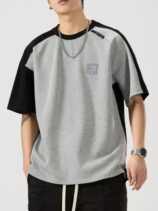 Men's Full Size Contrast Round Neck Short Sleeve T-Shirt Plus Size