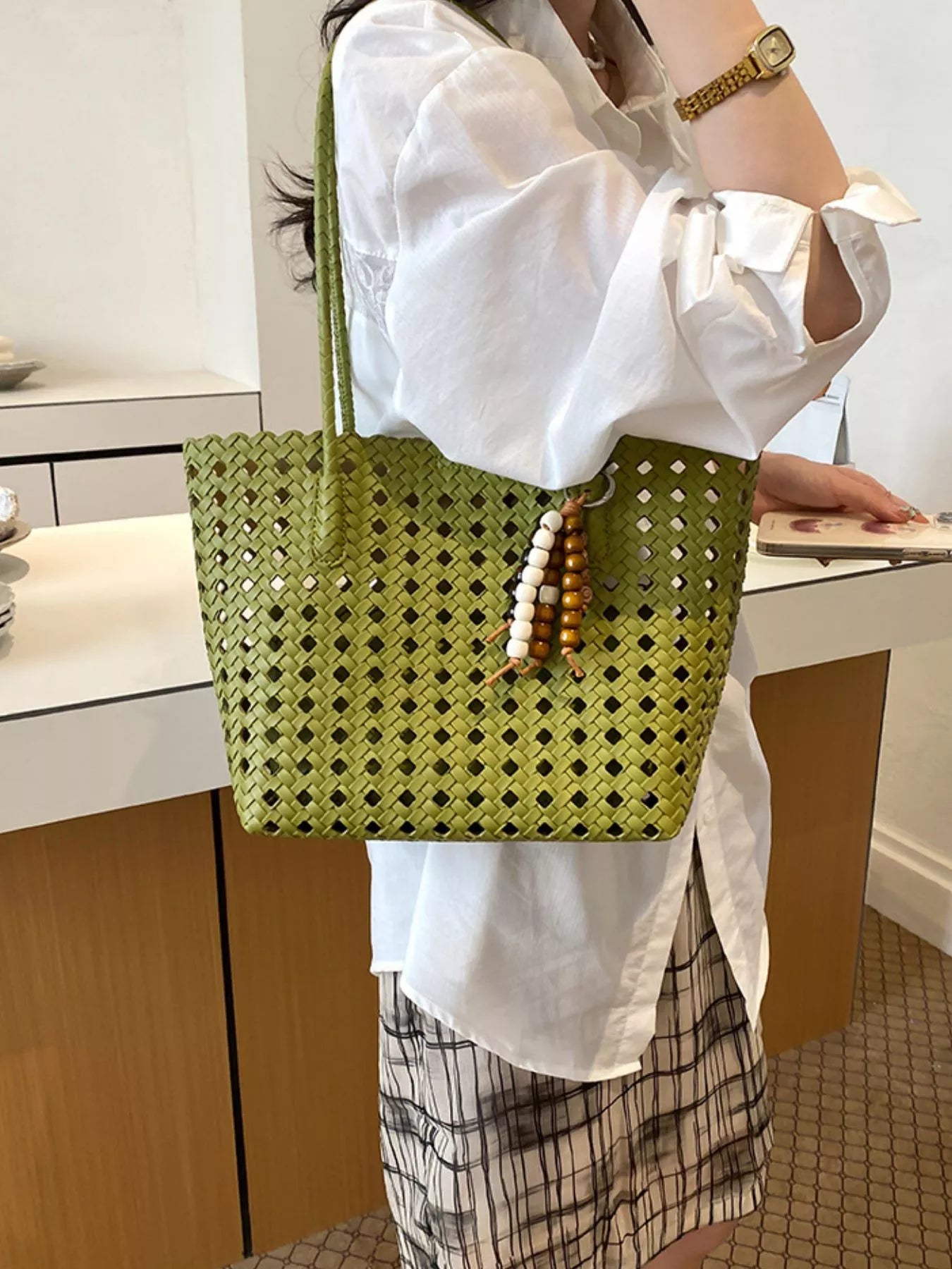 Cutout Leather Shoulder Bag