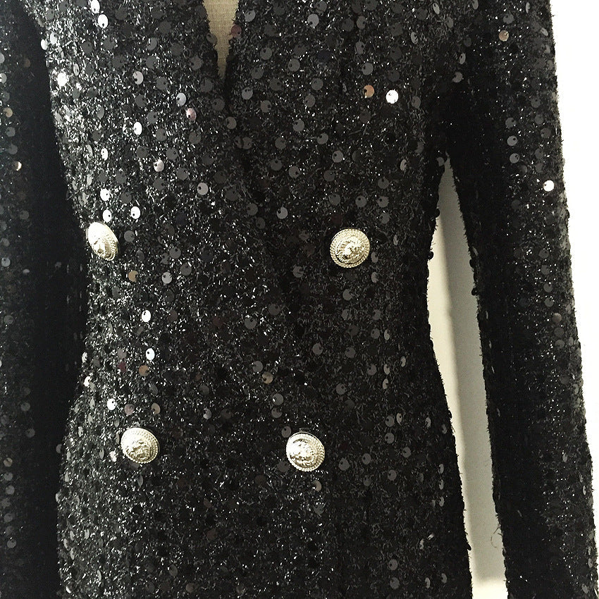 Medium length blazer with shiny silk beads