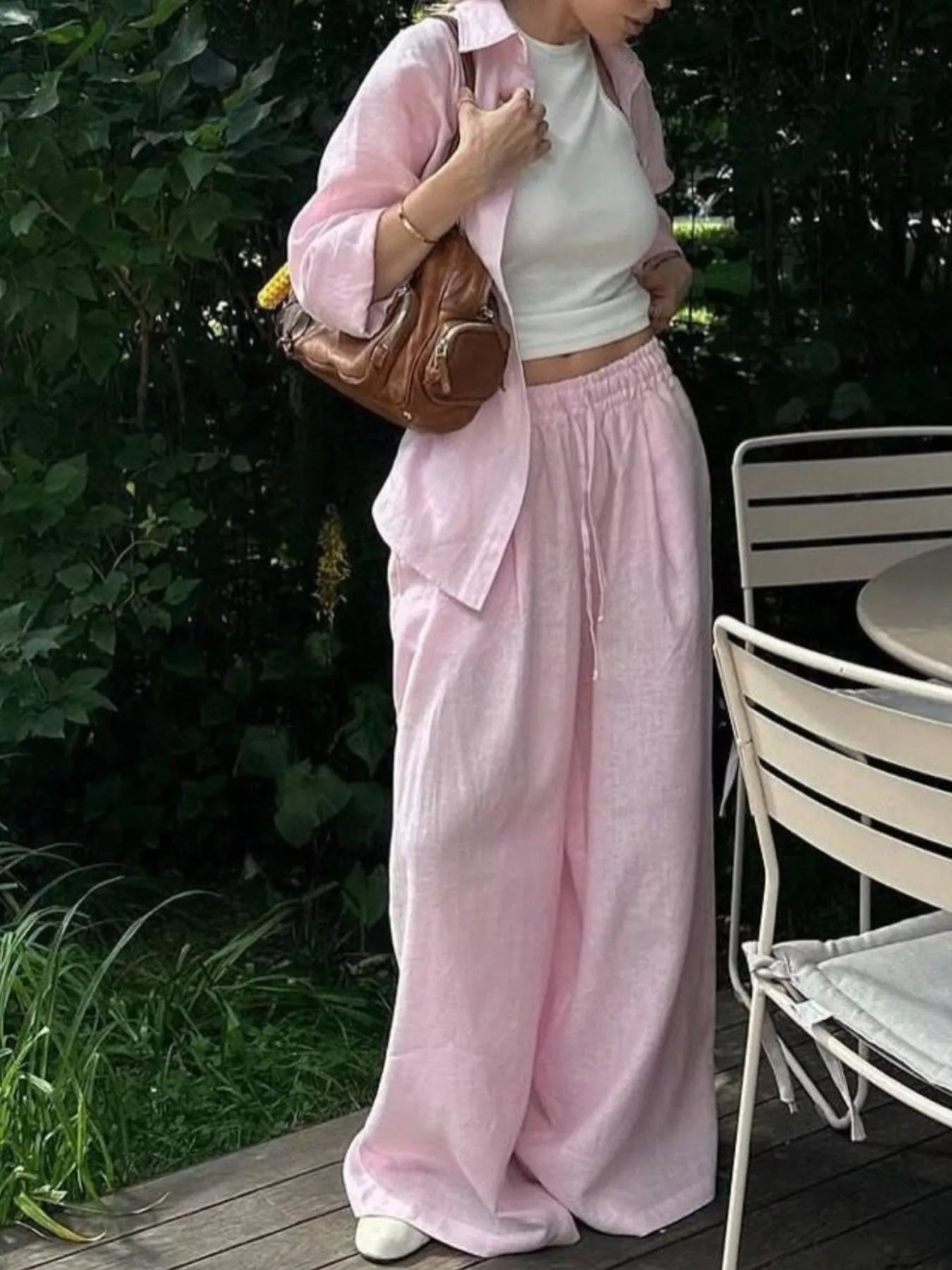 Button Up Shirt and Drawstring Pants Set