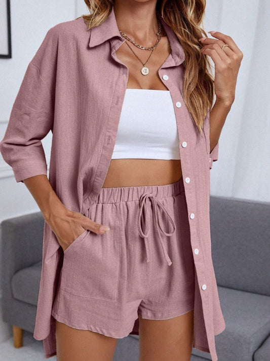 Casual Button Up Shirt & Shorts Set