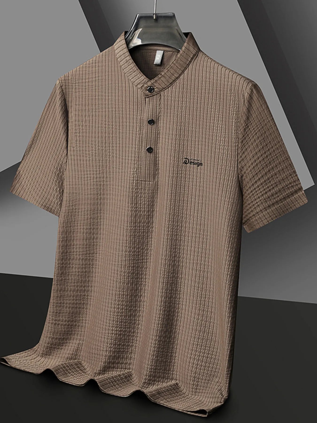 Men's Plus Size Textured Button Detail Short Sleeve Top
