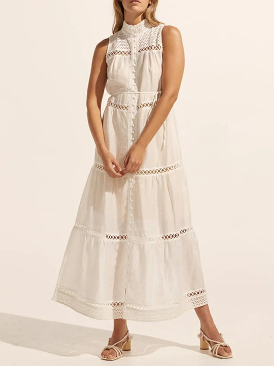 Hollow Out Sleeveless Midi Dress