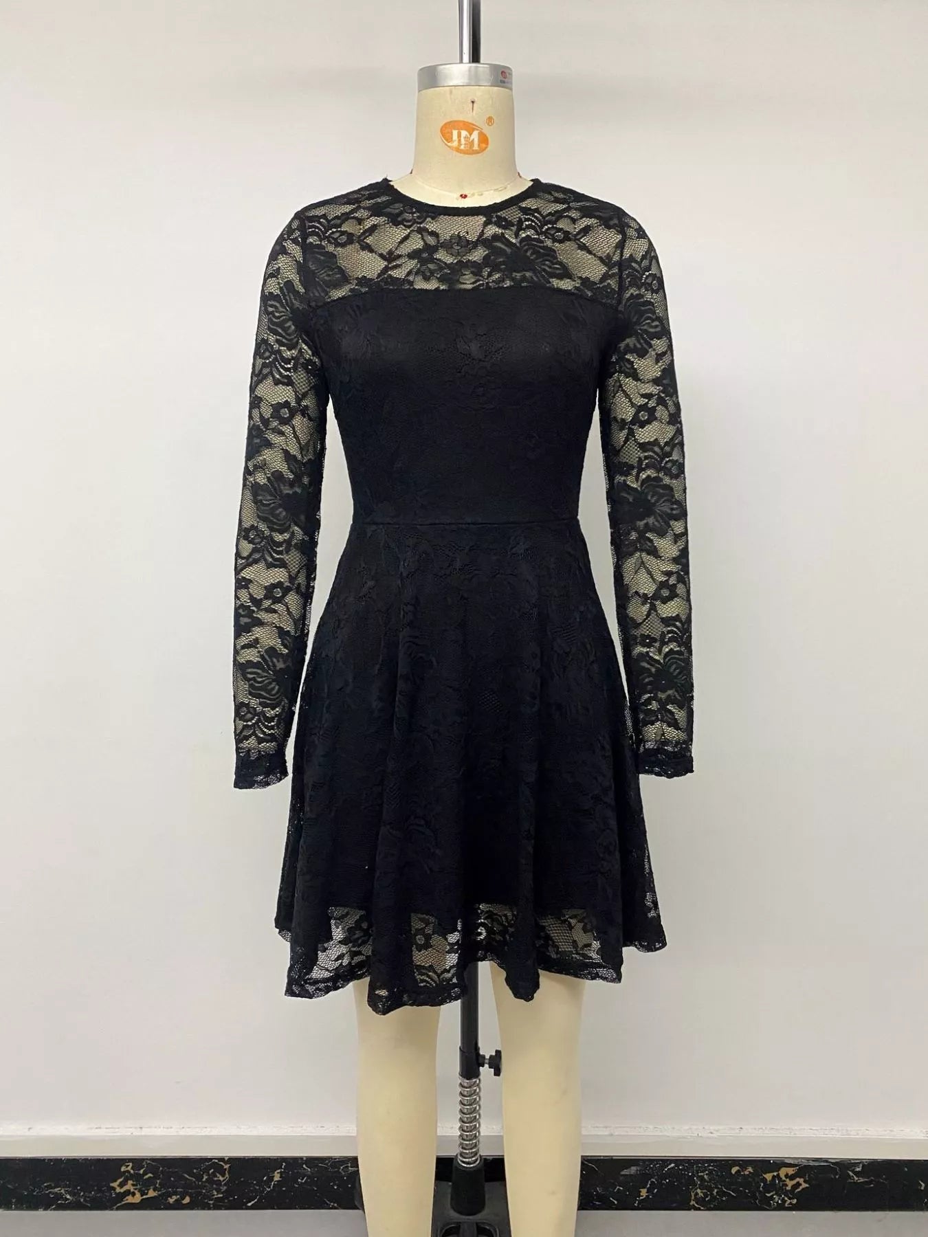 Elegant Lace Long Sleeve Mini Dress