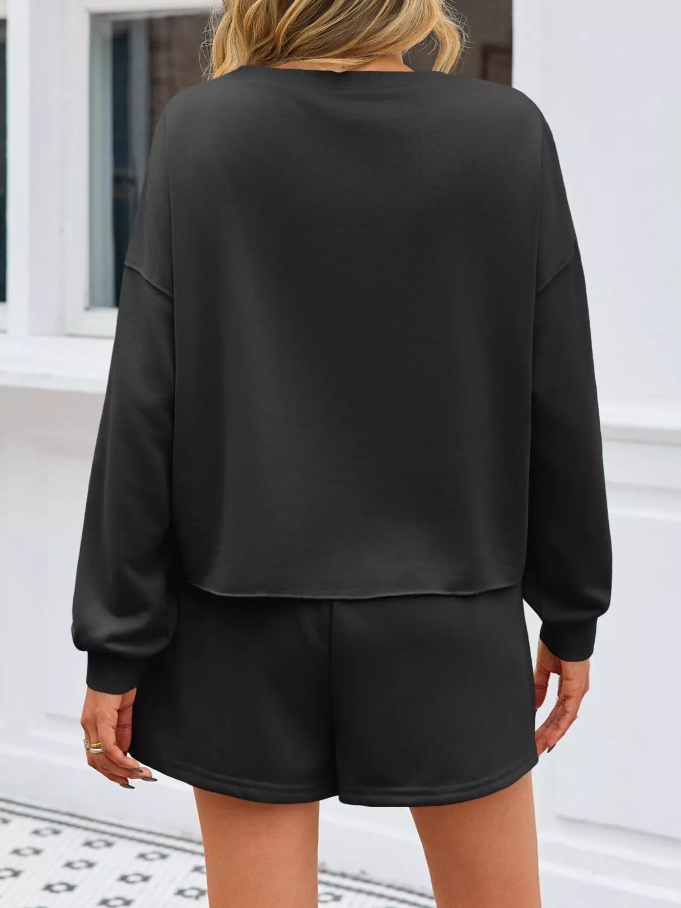 Pearl Embellished Round Neck Top and Skort Set