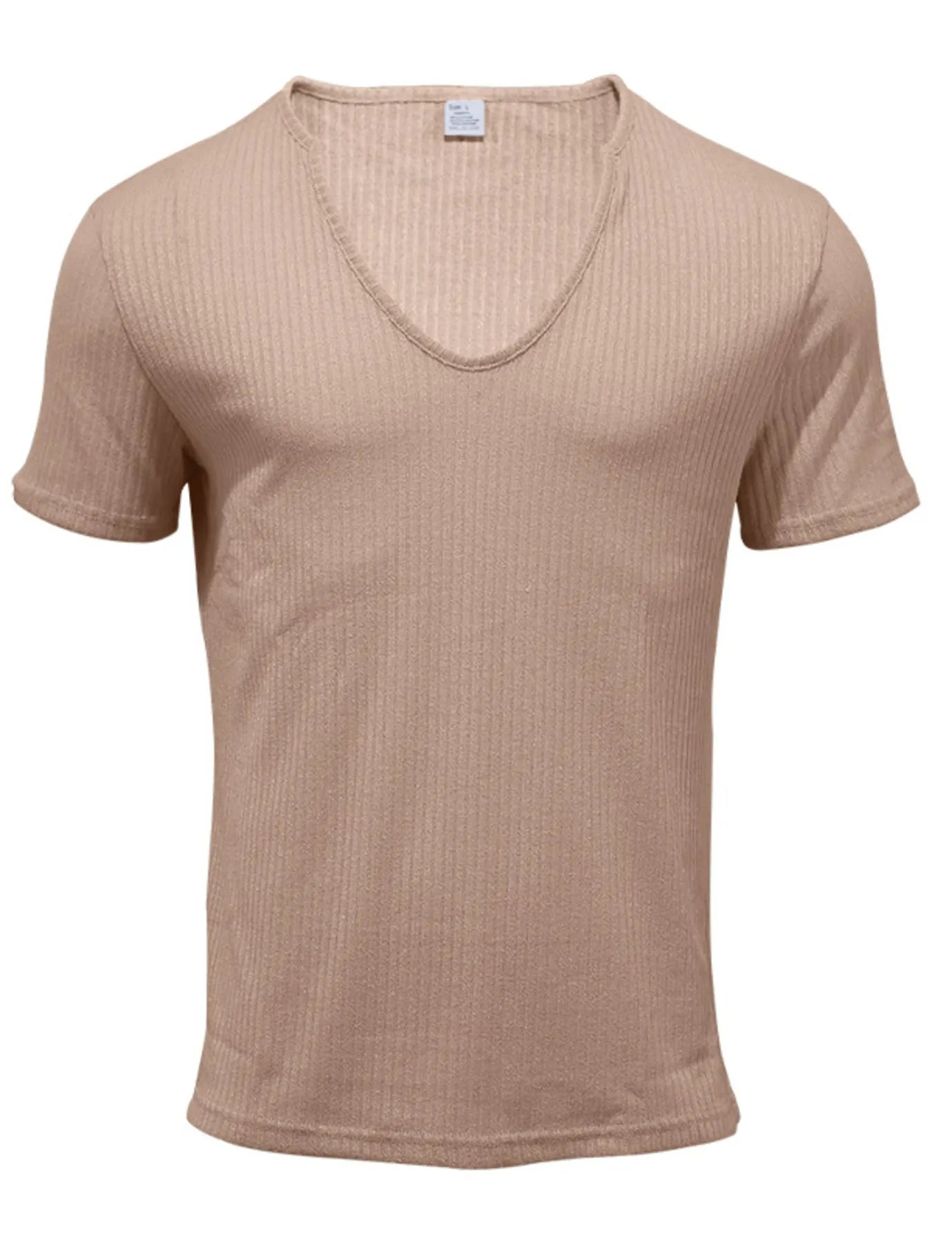 Men's Full Size Ribbed V-Neck T-Shirt Plus Size