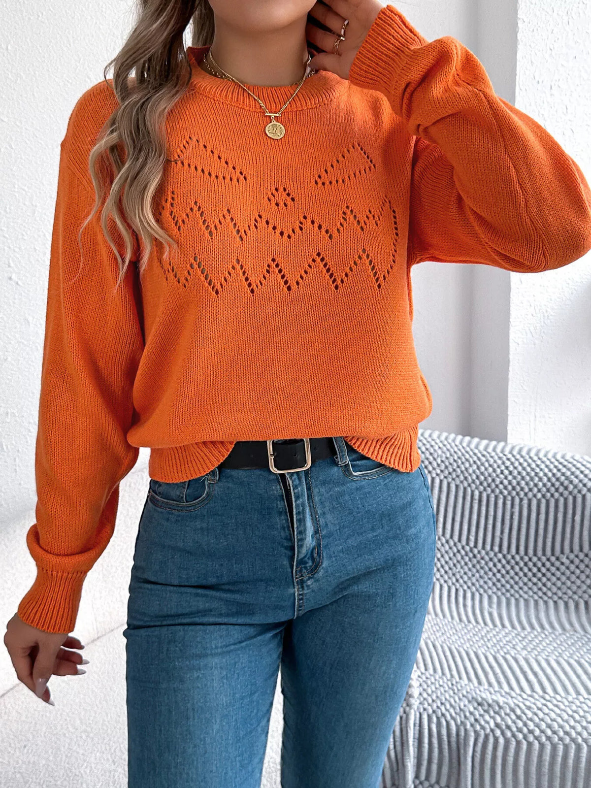 Halloween Pumpkin Face Knit Top