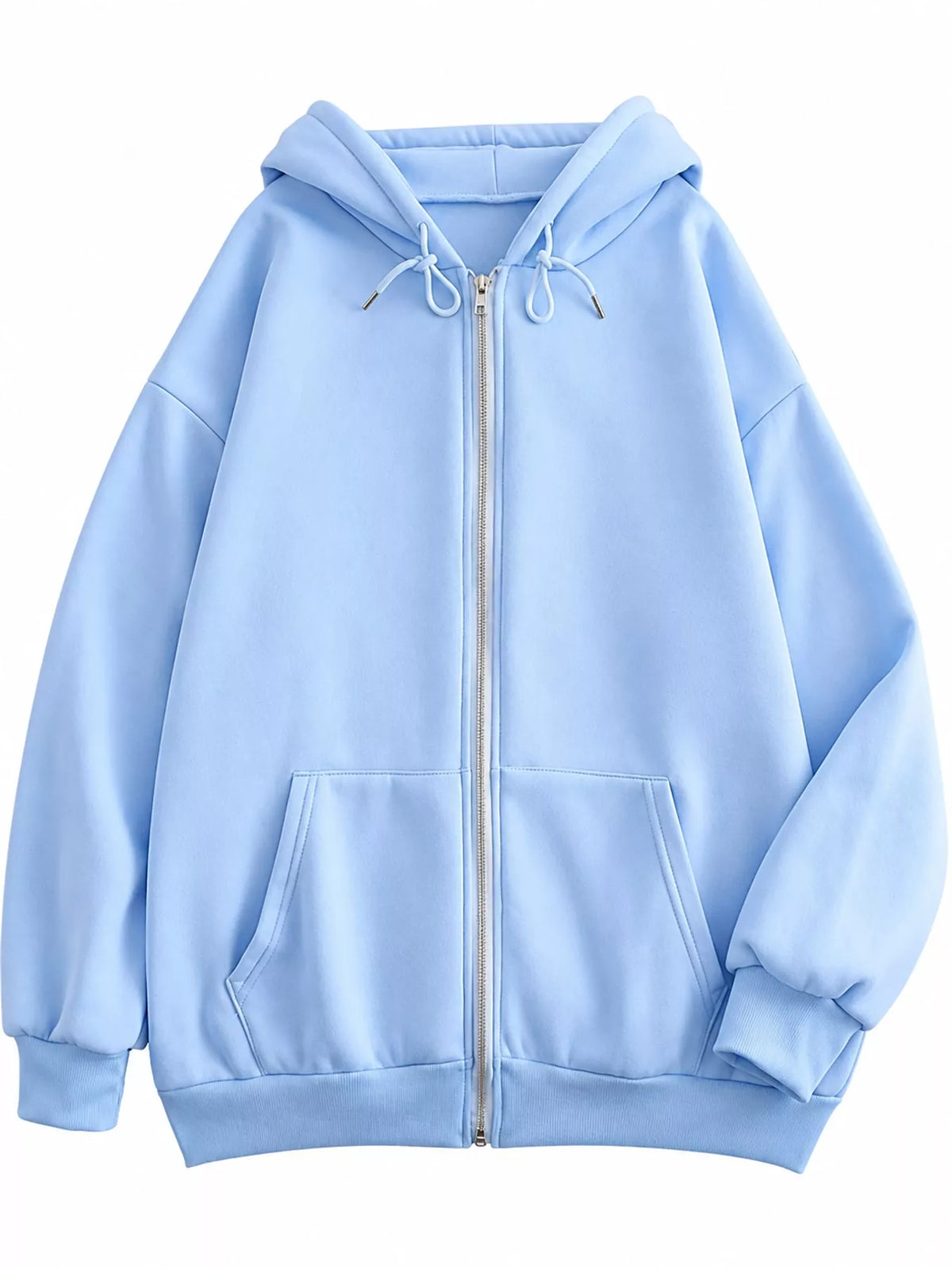 Full Size Oversized Solid Zip-Up Hoodie with Drawstring Plus Size