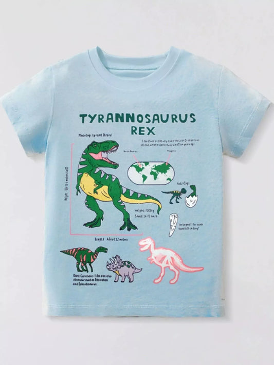 Children's Dinosaur Print Round Neck T-Shirt