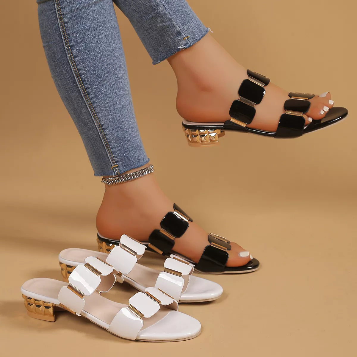 Open Toe Block Heels Sandals