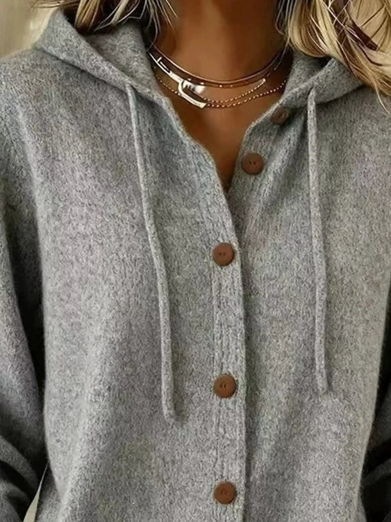 Hooded Button-Up Cardigan